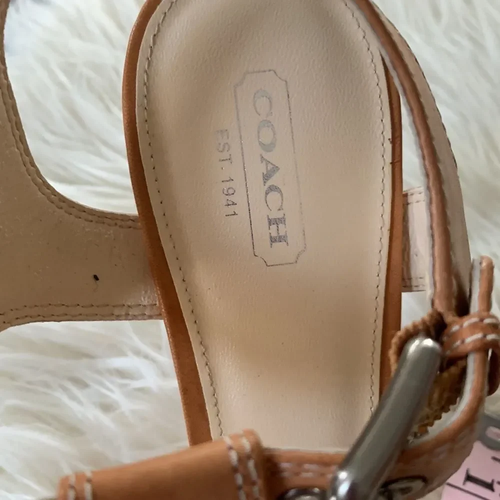 NIB Stacked Heel Tan Coach Sandals - Picture 10 of 12